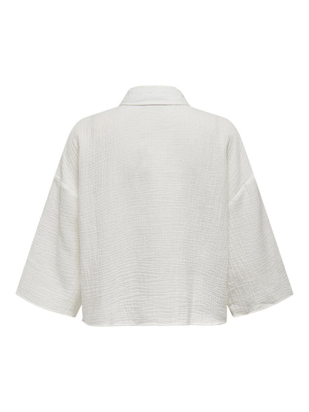 JDY 3/4 Sleeve Cropped Cotton Shirt in White