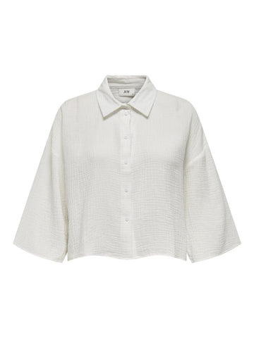 JDY 3/4 Sleeve Cropped Cotton Shirt in White