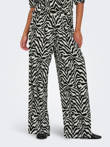JDY Zebra Print Plisse Trousers in Cream
