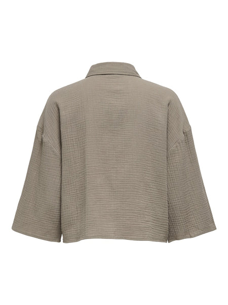 JDY Cropped 3/4 Sleeve Cheesecloth Shirt in Mink