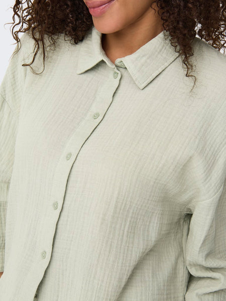 JDY Cropped 3/4 Sleeve Cheesecloth Shirt in Sage