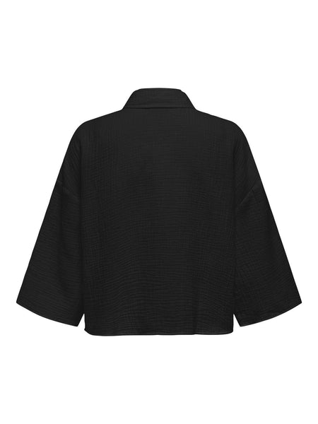 JDY 3/4 Sleeve Cropped Cotton Shirt in Black