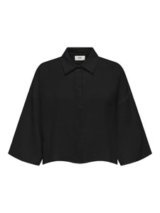 JDY 3/4 Sleeve Cropped Cotton Shirt in Black