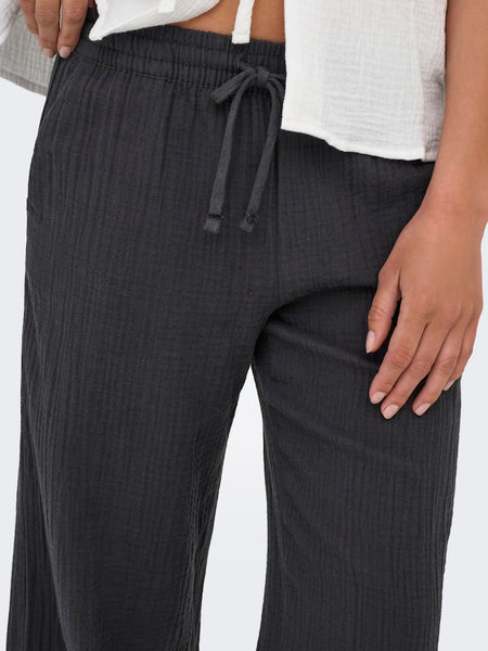 JDY Wide Leg Cotton Trousers in Charcoal