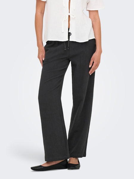 JDY Wide Leg Cotton Trousers in Charcoal