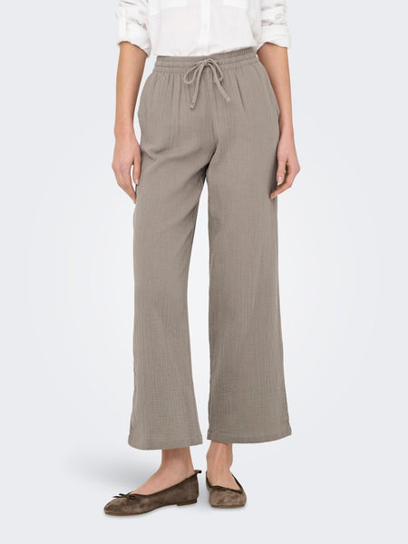 JDY Wide Leg Cotton Trousers in Taupe