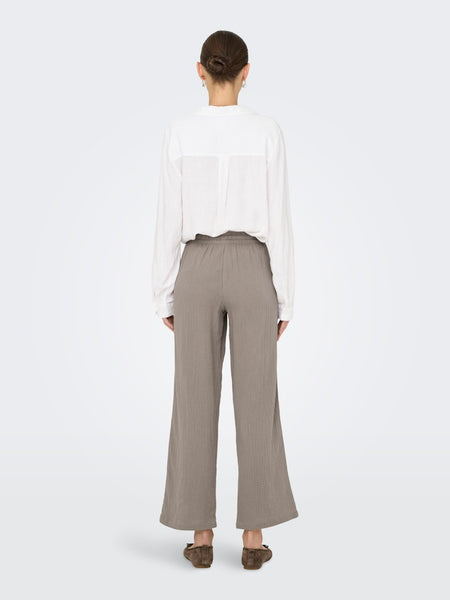 JDY Wide Leg Cotton Trousers in Taupe
