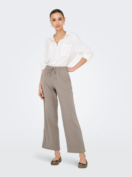 JDY Wide Leg Cotton Trousers in Taupe