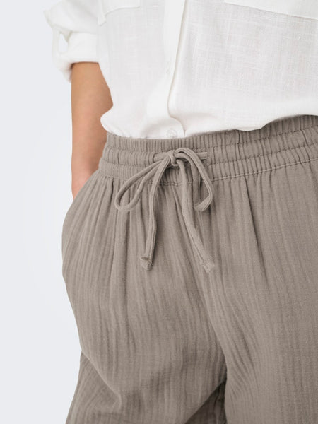 JDY Wide Leg Cotton Trousers in Taupe