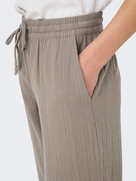 JDY Wide Leg Cotton Trousers in Taupe