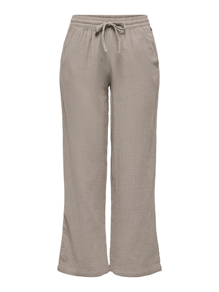 JDY Wide Leg Cotton Trousers in Taupe