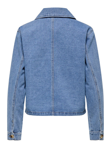 JDY Short Denim Jacket in Medium Blue