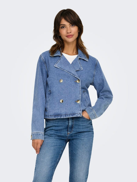 JDY Short Denim Jacket in Medium Blue