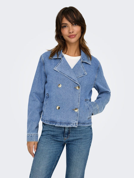 JDY Short Denim Jacket in Medium Blue