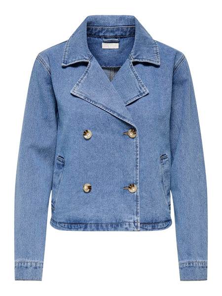 JDY Short Denim Jacket in Medium Blue