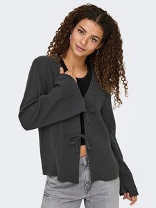 JDY Front Tie Cheesecloth Top in Charcoal