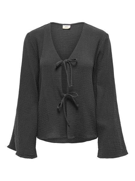 JDY Front Tie Cheesecloth Top in Charcoal