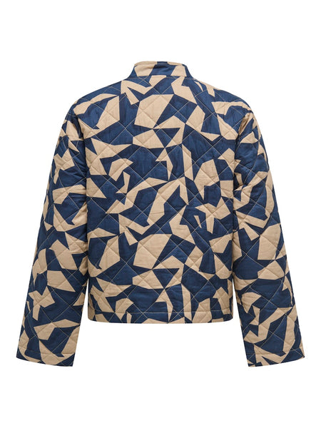 JDY Patterned Short Quilted Jacket in Blue