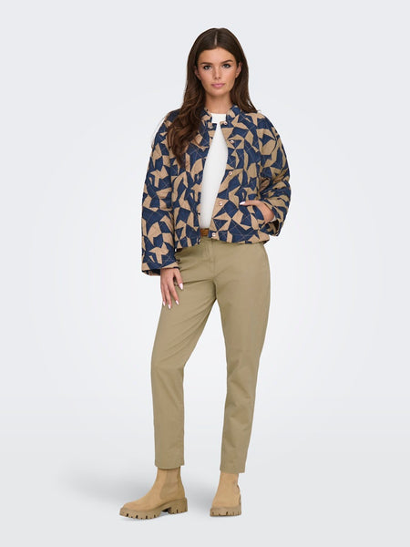 JDY Patterned Short Quilted Jacket in Blue