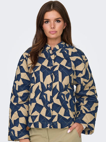 JDY Patterned Short Quilted Jacket in Blue