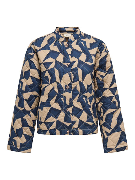 JDY Patterned Short Quilted Jacket in Blue