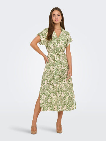 JDY Tropical Print Short Sleeve Shirt Dress in Green