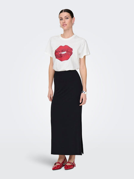 JDY Printed Lips T-Shirt in White