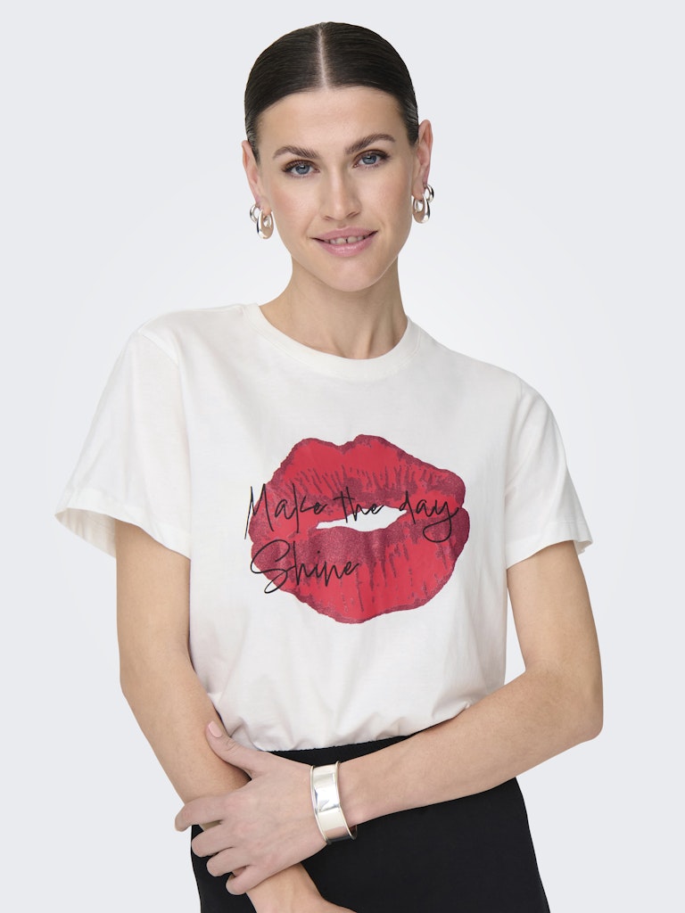 JDY Printed Lips T-Shirt in White