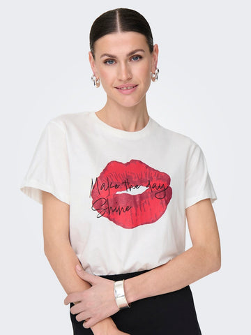 JDY Printed Lips T-Shirt in White