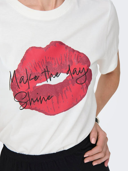JDY Printed Lips T-Shirt in White