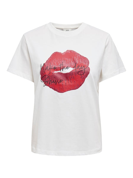 JDY Printed Lips T-Shirt in White
