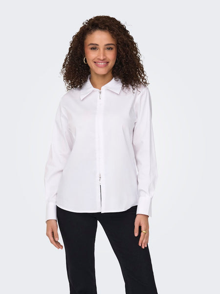 JDY Long Sleeve Zip Shirt in White