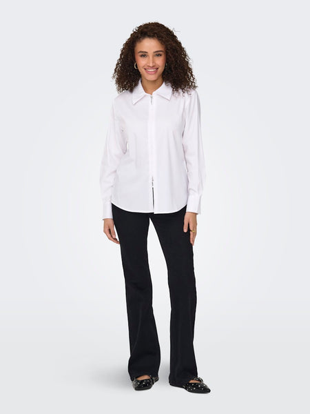 JDY Long Sleeve Zip Shirt in White