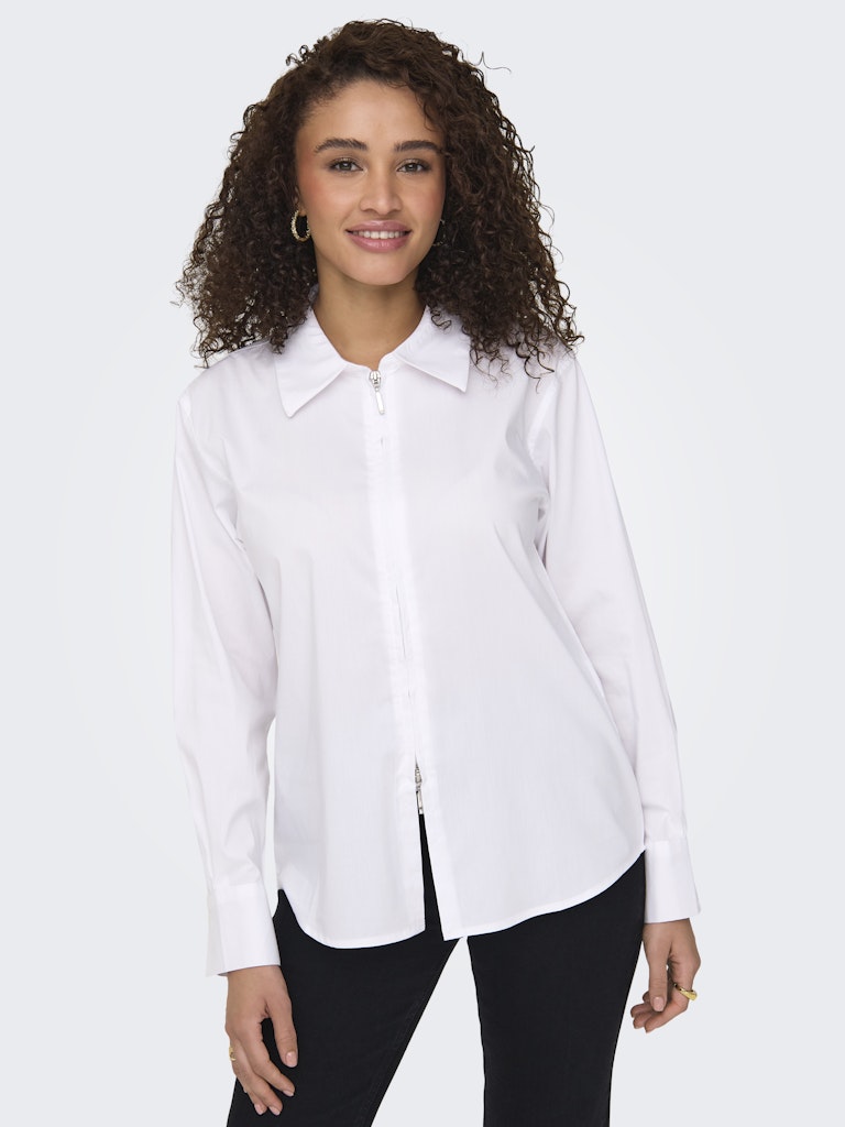 JDY Long Sleeve Zip Shirt in White