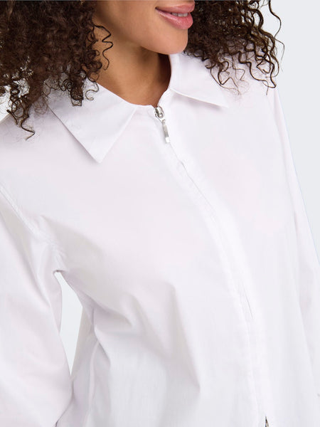 JDY Long Sleeve Zip Shirt in White