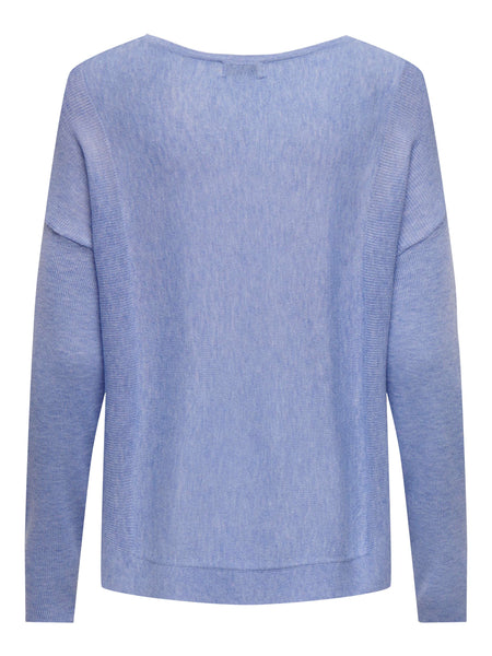 JDY Boat Neck Knit Pullover in Blue