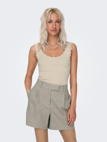 JDY Knitted Scallop Edge Tank Top in Beige