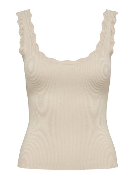 JDY Knitted Scallop Edge Tank Top in Beige
