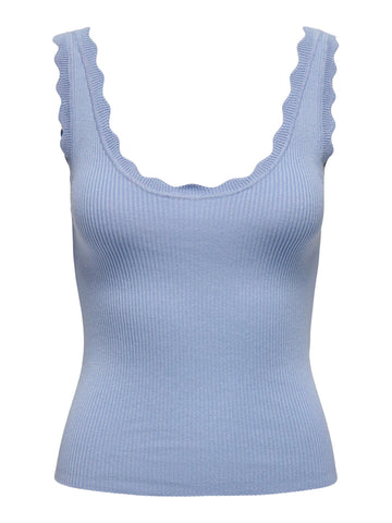 JDY Knitted Scallop Edge Tank Top in Blue
