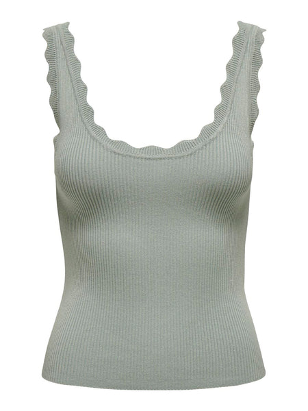 JDY Knitted Scallop Edge Tank Top in Green