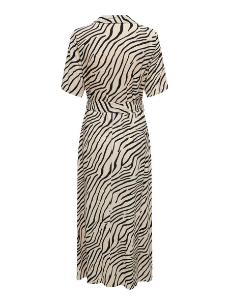 JDY Zebra Print Short Sleeve Shirt Dress in Cream