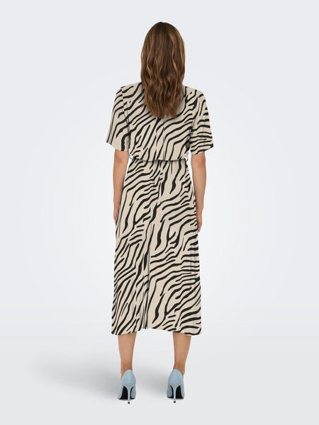 JDY Zebra Print Short Sleeve Shirt Dress in Cream