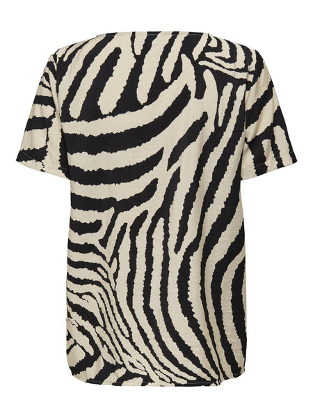 JDY Zebra Print Short Sleeve Top in Beige