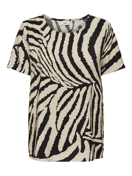 JDY Zebra Print Short Sleeve Top in Beige