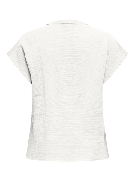 JDY Short Sleeve V-neck Cotton Top in White