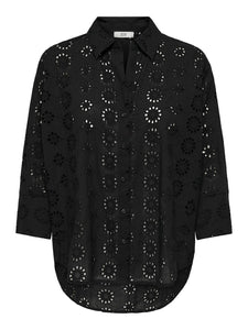 JDY Embroidered 3/4 Sleeve Shirt in Black