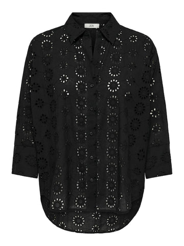 JDY Embroidered 3/4 Sleeve Shirt in Black