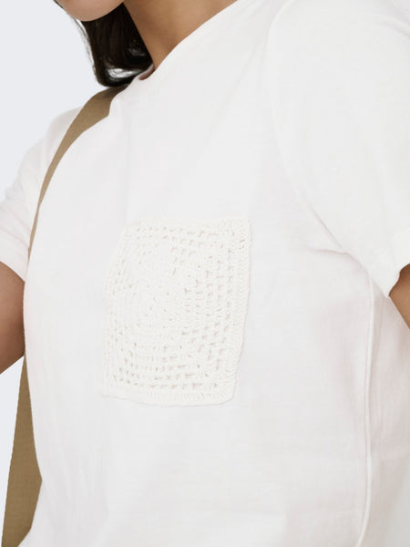 JDY Crochet Pocket Detail T-Shirt in White