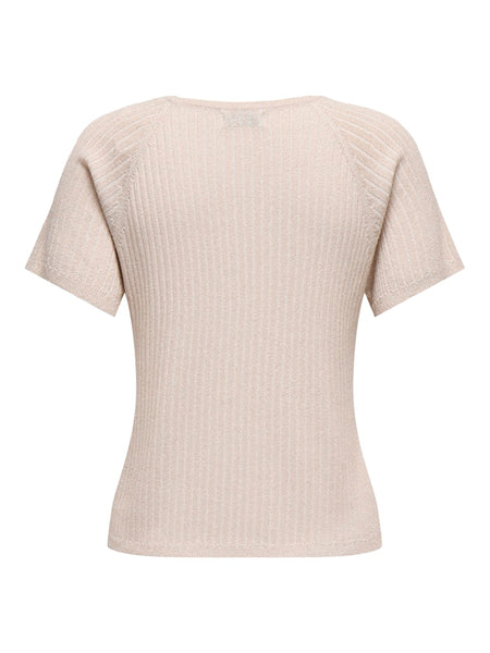 JDY Short Sleeve Ribbed Glitter Knit Top in Gold