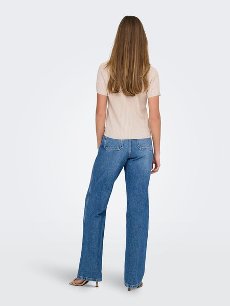 JDY Short Sleeve Ribbed Glitter Knit Top in Gold